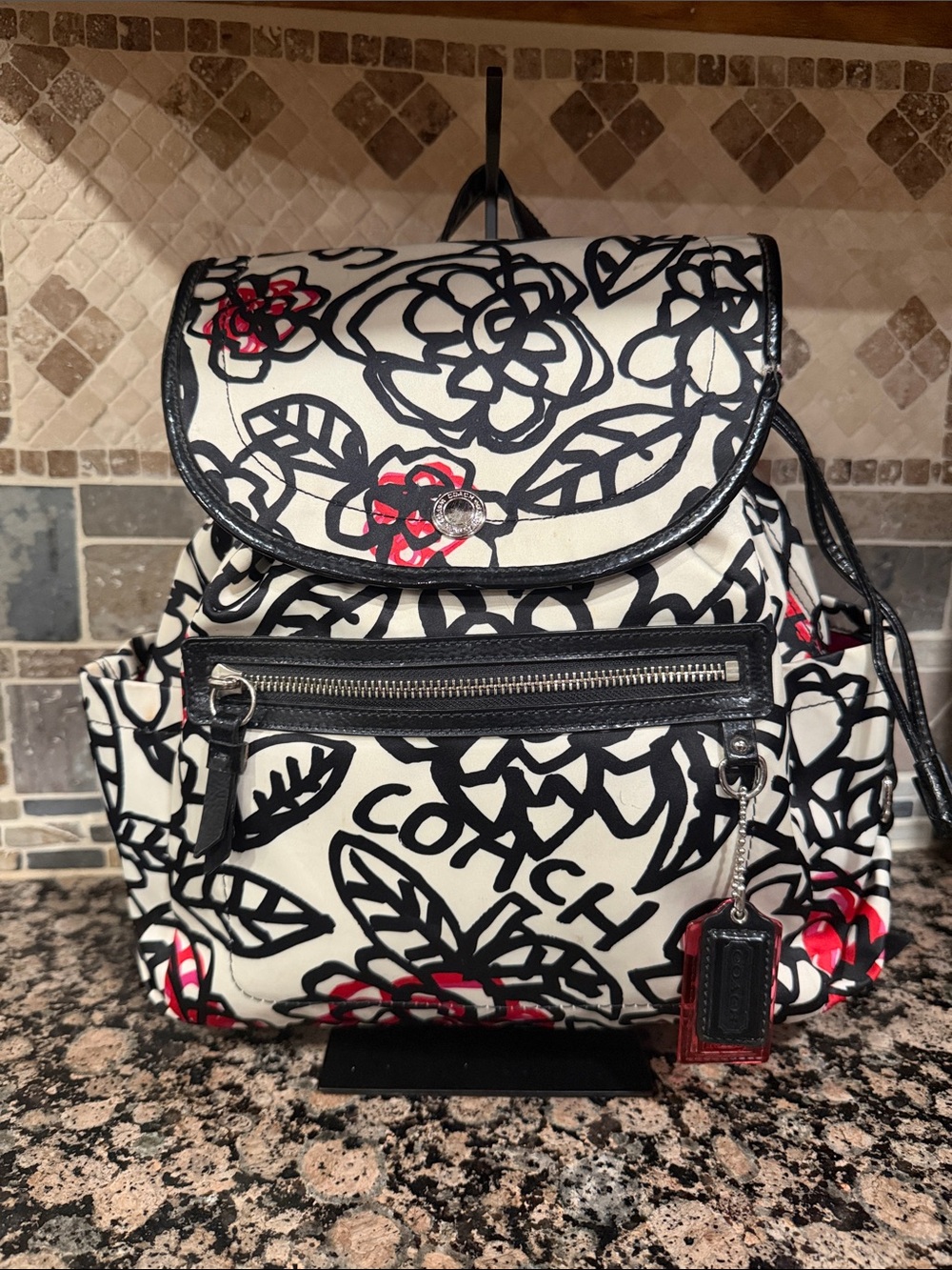 Coach Poppy Daisy Graffiti Satin Backpack